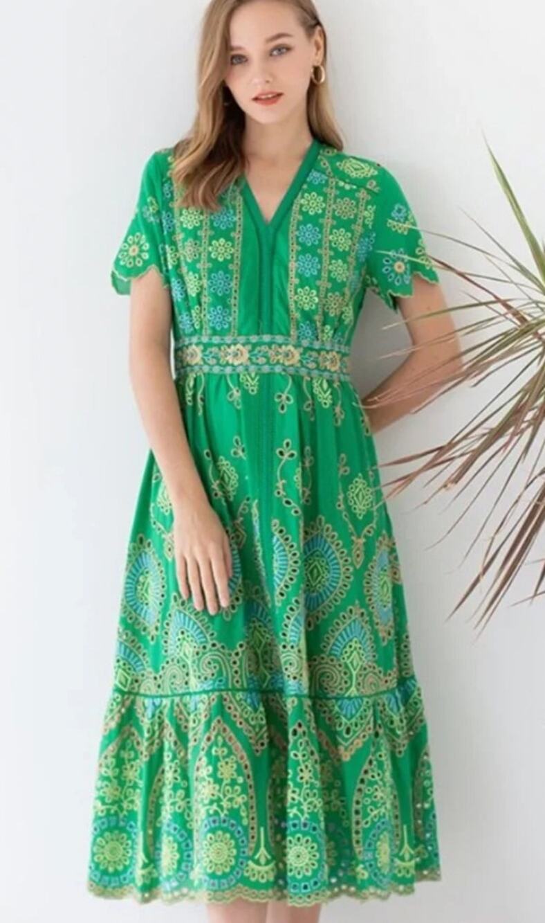 Chicwish Green Eyelet Midi dress. Size small. New with Tags